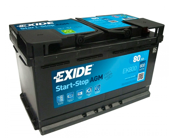 EXIDE EXIEK800 АКУМУЛЯТОР EXIDE AGM - 80AH/ 800 / 315X175X190 (ДХШХВ)