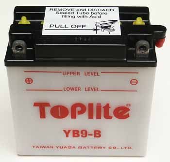 YB9-B TOPLITE 12V,9Ah,д. 135, ш. 75, в.140, объем 0,6, вес 3,1 кг,без электролита купить дешево