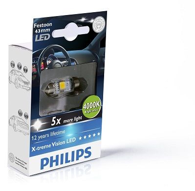 PHI 129454000KX1 PHILIPS Автомобильная лампа: 12 [В] C5W 10,5x43 X-tremeVision LED 1W цоколь SV8,5-8 4000K купить дешево