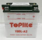 TOPLITE YB9LA2 12V,9Ah,д. 135, ш. 75, в.140, объем 0,6, вес 3,1 кг,без электролита на автомобиль KAWASAKI EL