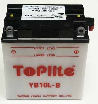 YB10L-B TOPLITE 12V,11Ah,д. 136, ш. 91, в.146, объем 0,7, вес 4,4 кг,без электролита купить дешево